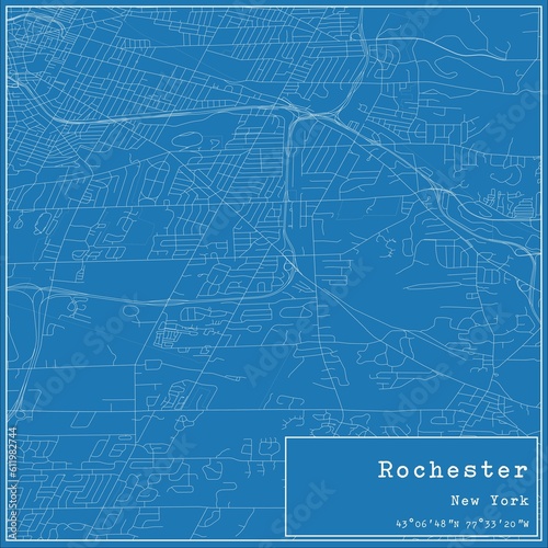 Blueprint US city map of Rochester, New York.