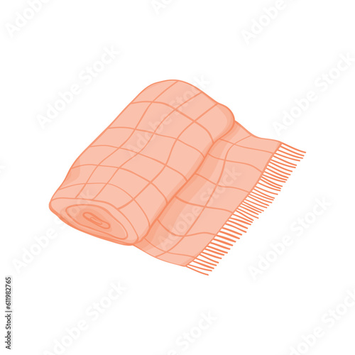 Hand drawn warm blanket. Vector illustration. Pink coverlet. Suitable for home decor. Blanket roll icon. Decorative design element