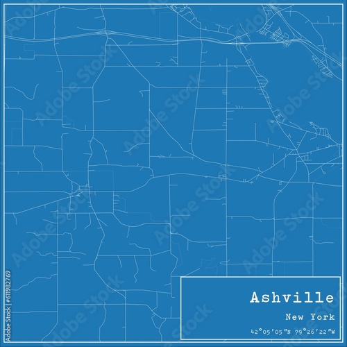 Blueprint US city map of Ashville  New York.