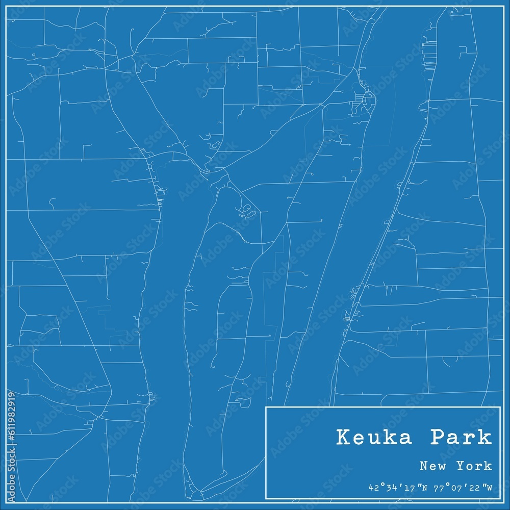 Blueprint US city map of Keuka Park, New York.