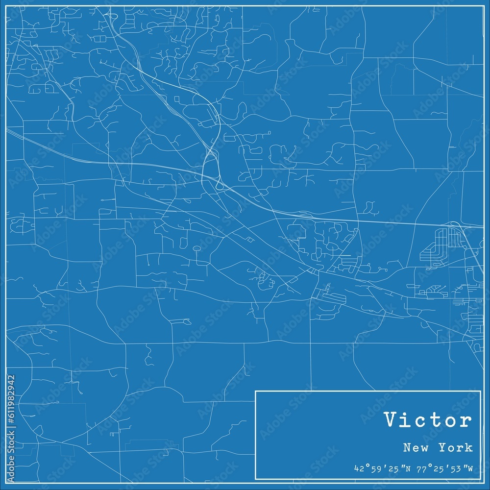 Blueprint US city map of Victor, New York.