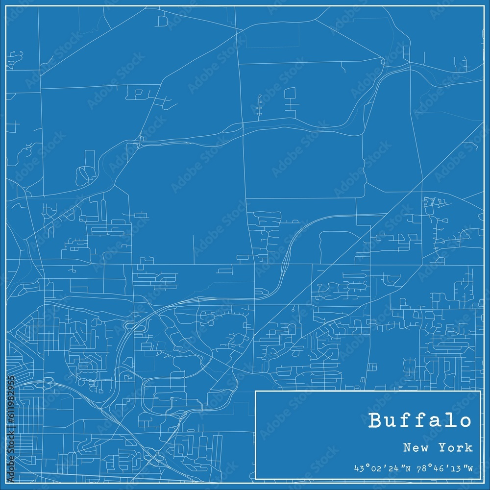 Blueprint US city map of Buffalo, New York.