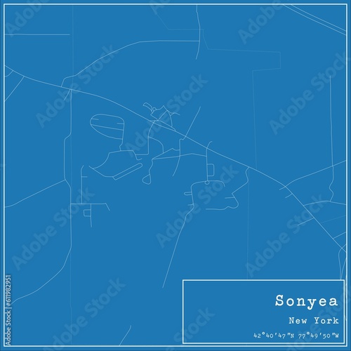 Blueprint US city map of Sonyea, New York.