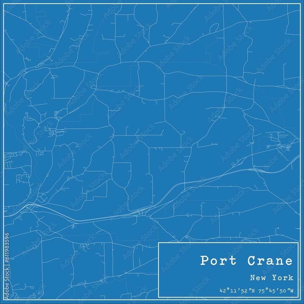 Blueprint US city map of Port Crane, New York.