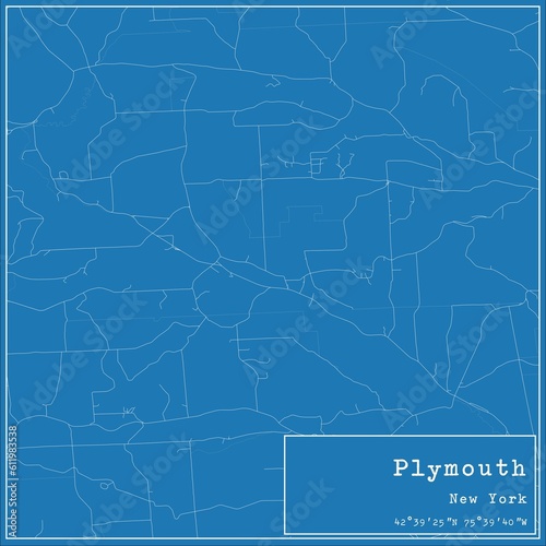 Blueprint US city map of Plymouth, New York. photo