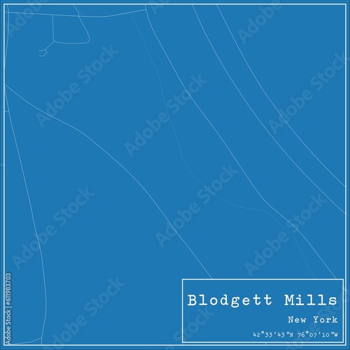 Blueprint US city map of Blodgett Mills, New York. photo