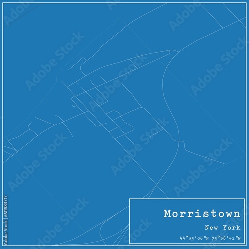 Blueprint US city map of Morristown, New York.