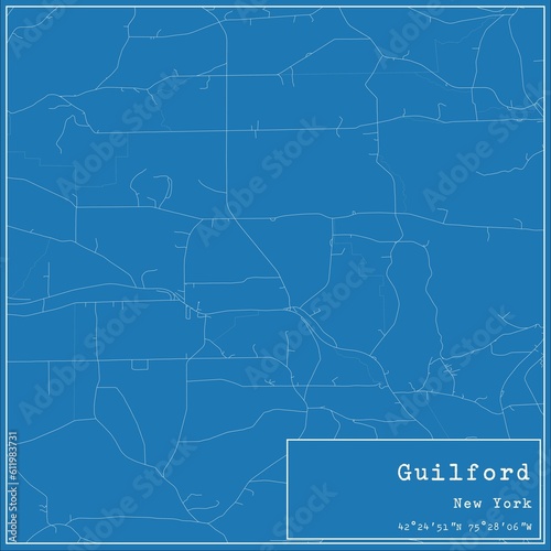 Blueprint US city map of Guilford, New York. photo