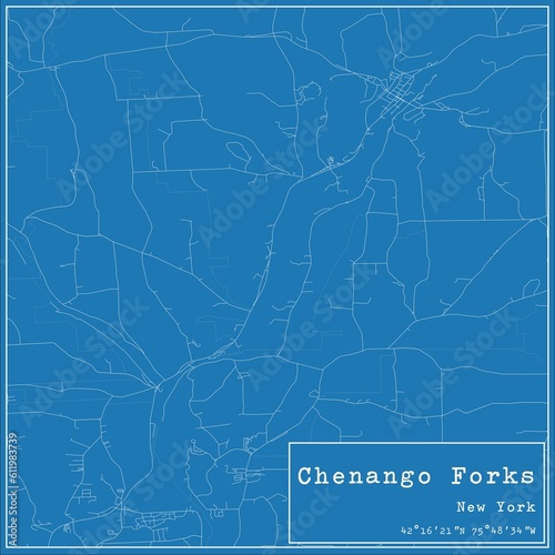 Blueprint US city map of Chenango Forks, New York. photo