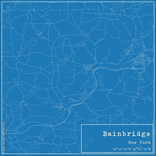 Blueprint US city map of Bainbridge, New York. photo