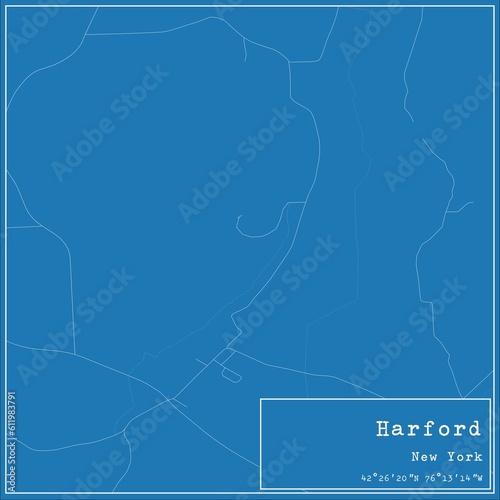 Blueprint US city map of Harford, New York. photo