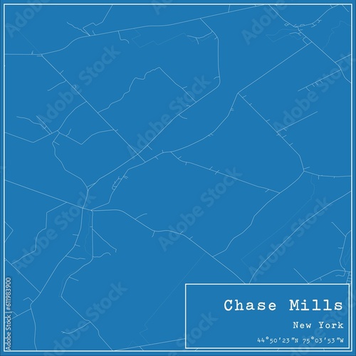 Blueprint US city map of Chase Mills, New York.