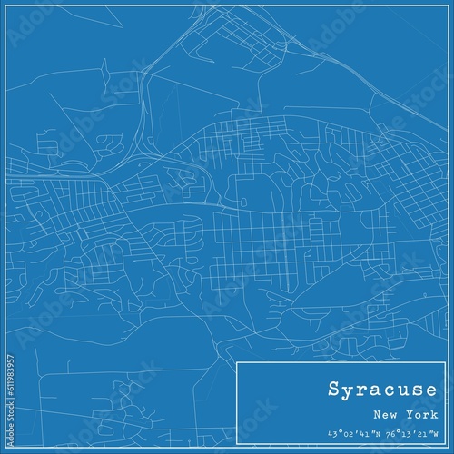 Blueprint US city map of Syracuse, New York.