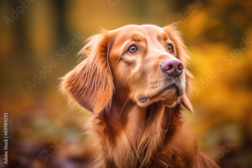 Golden retriever dog looking up