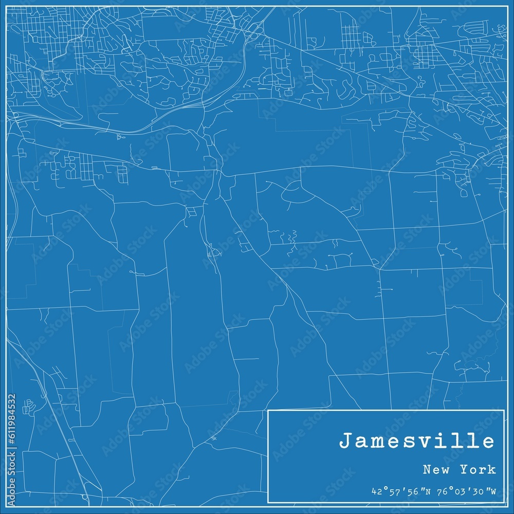 Blueprint US city map of Jamesville, New York.