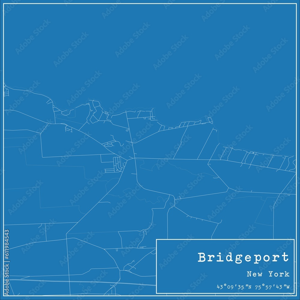 Blueprint US city map of Bridgeport, New York.