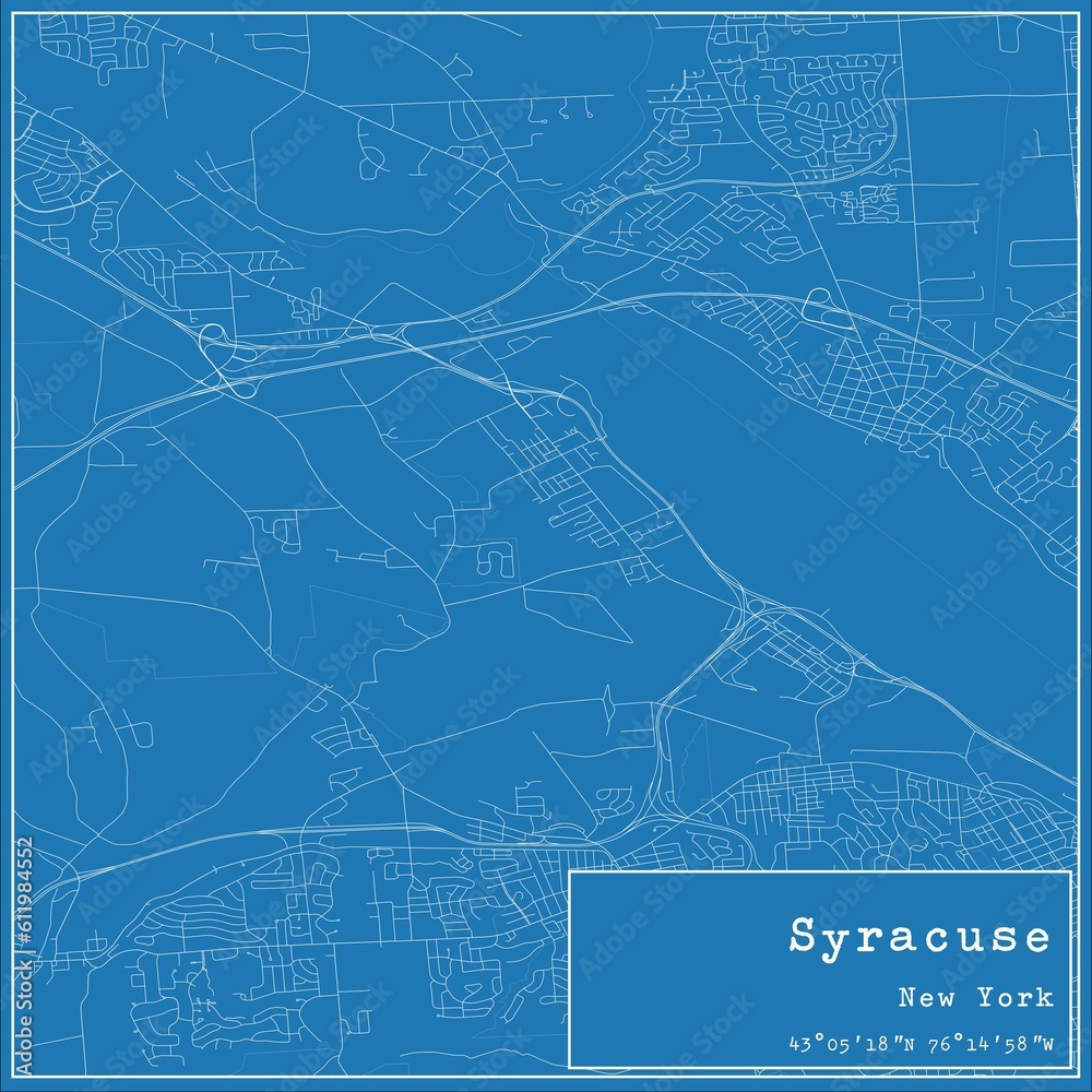 Naklejka premium Blueprint US city map of Syracuse, New York.