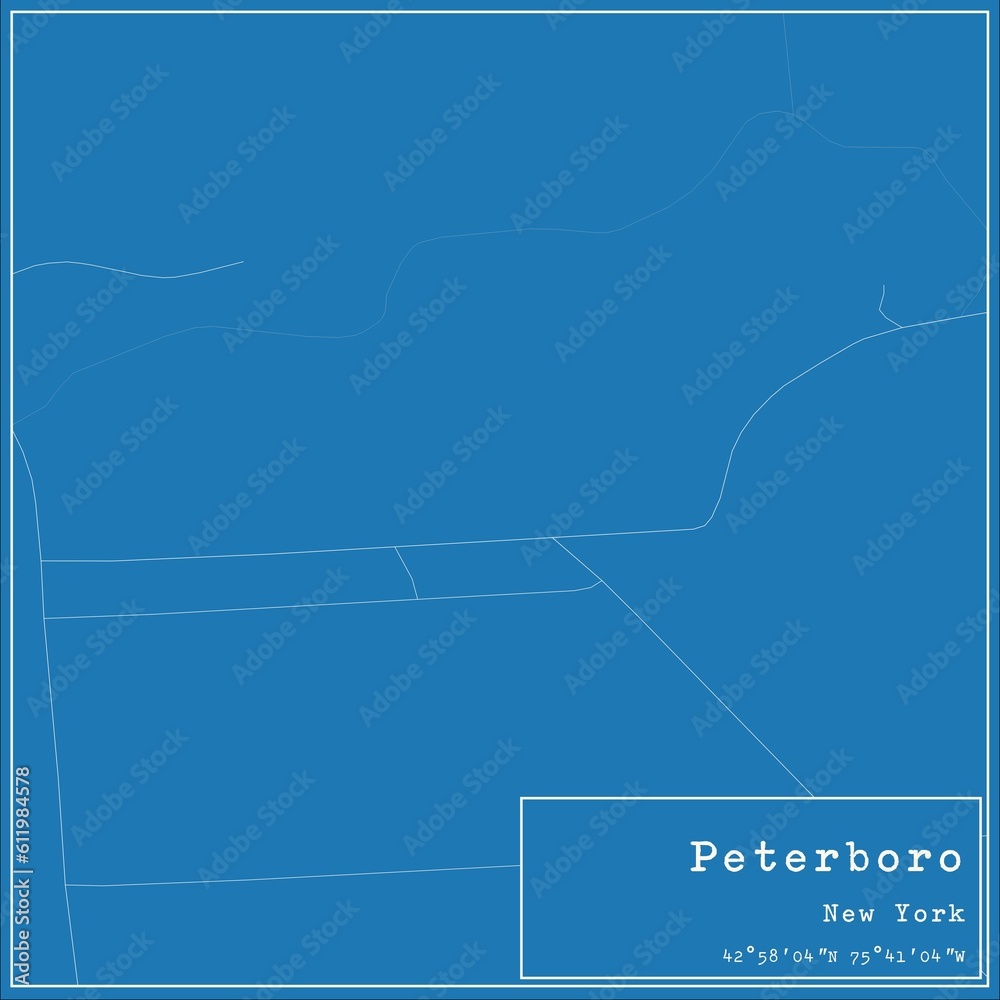 Blueprint US city map of Peterboro, New York.