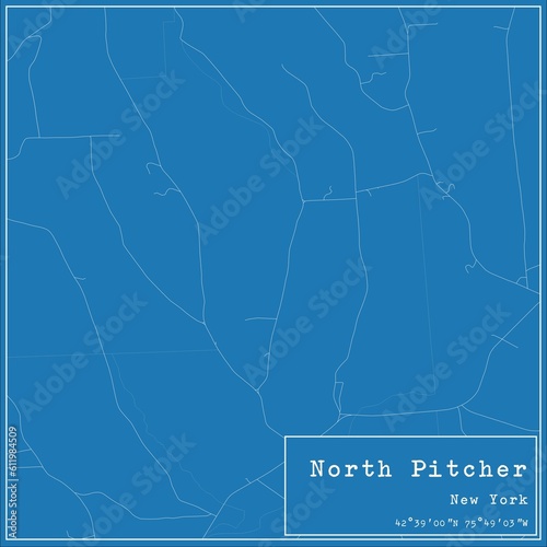 Blueprint US city map of North Pitcher, New York. photo