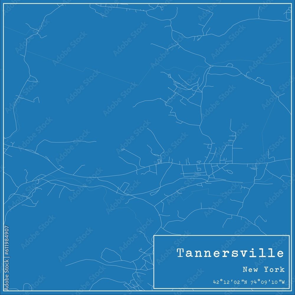 Blueprint US city map of Tannersville, New York.