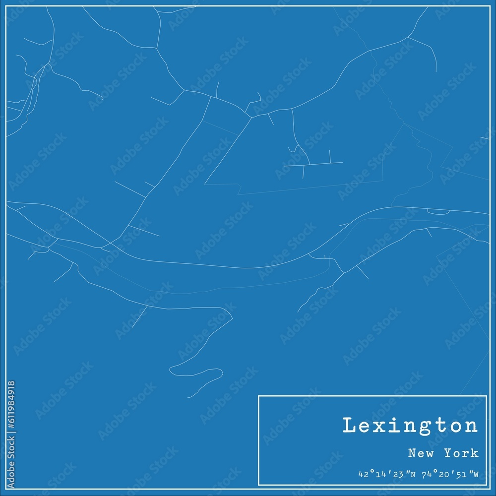Blueprint US city map of Lexington, New York.