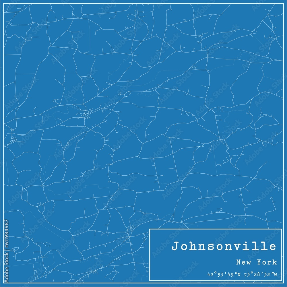 Blueprint US city map of Johnsonville, New York.