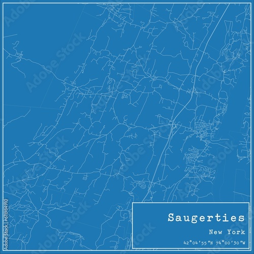 Blueprint US city map of Saugerties, New York. photo