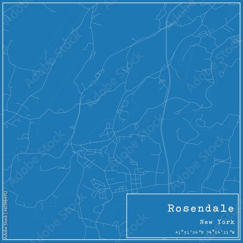 Blueprint US city map of Rosendale, New York. photo