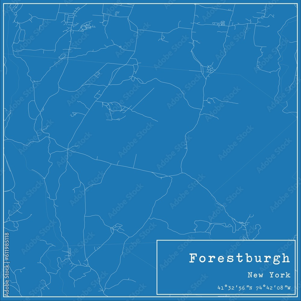 Blueprint US city map of Forestburgh, New York.