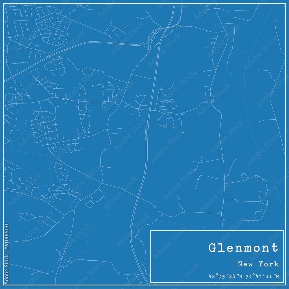 Blueprint US city map of Glenmont, New York.