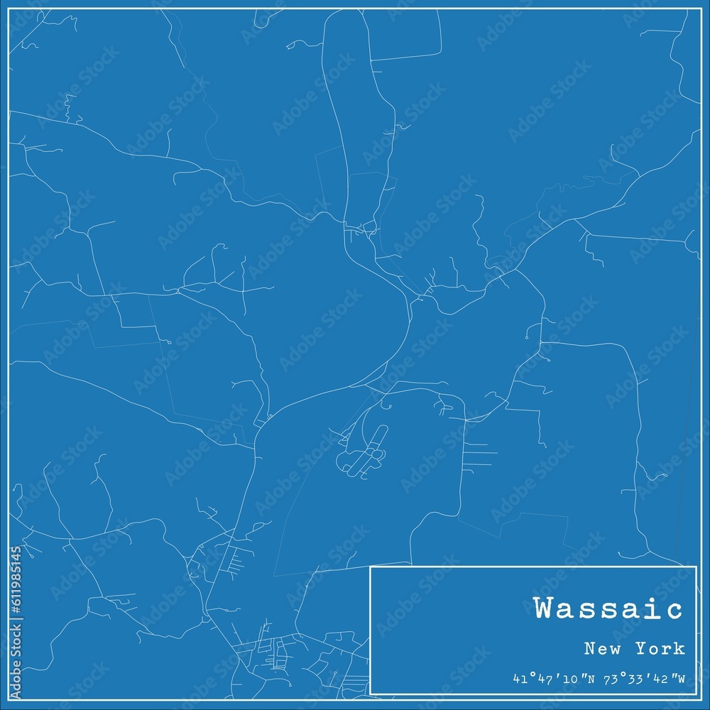 Blueprint US city map of Wassaic, New York.