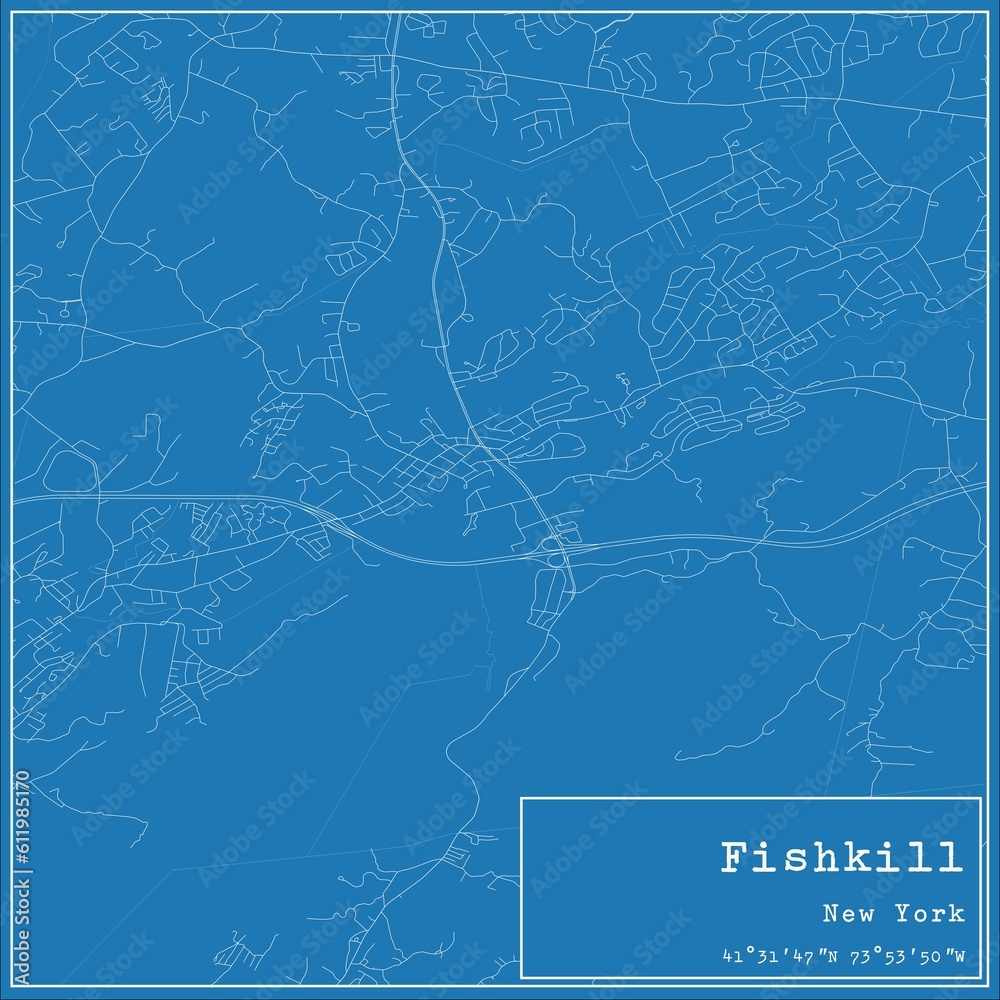 Blueprint US city map of Fishkill, New York.