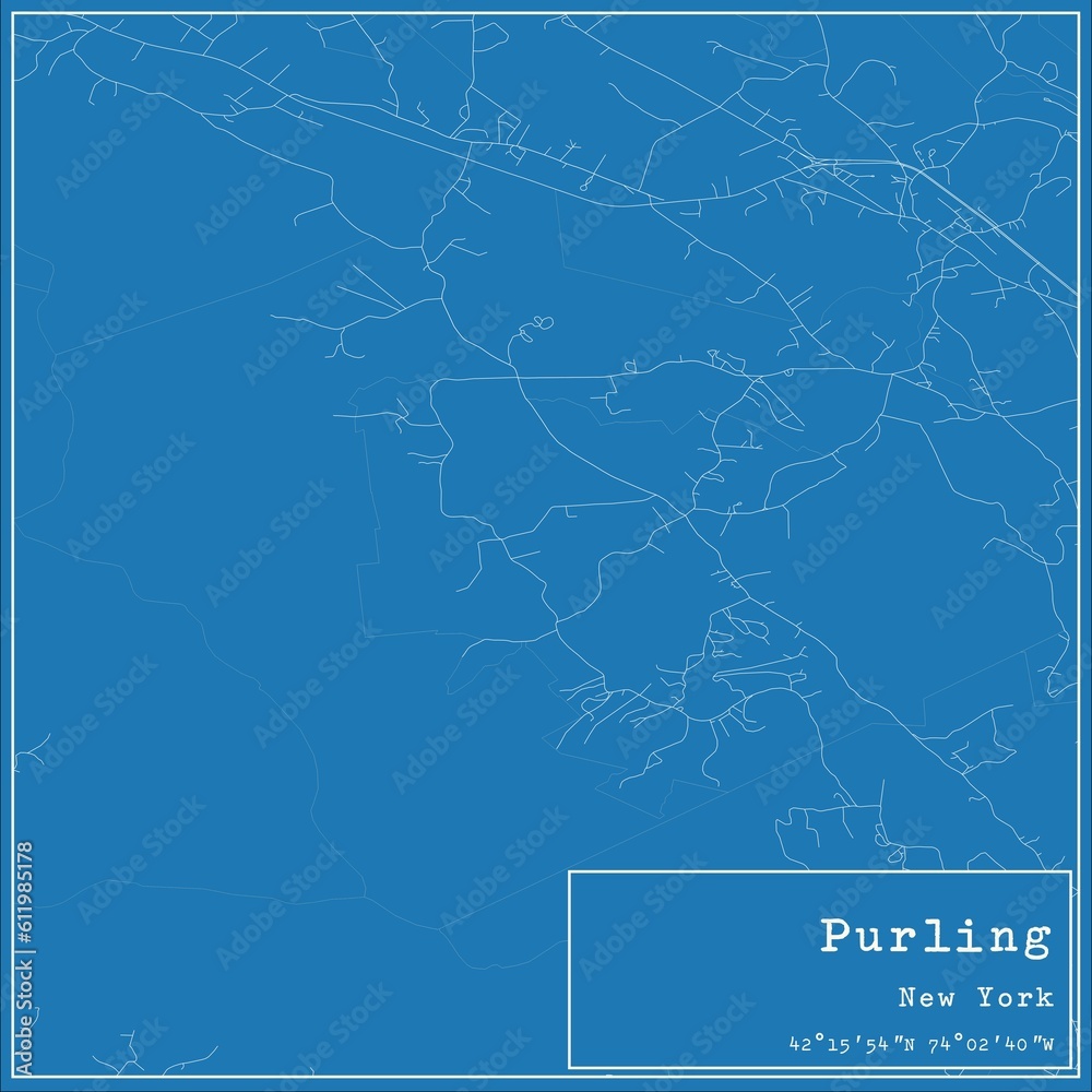 Blueprint US city map of Purling, New York.