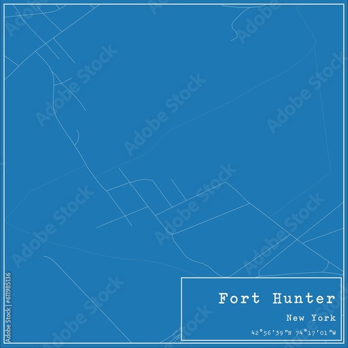 Blueprint US city map of Fort Hunter, New York.