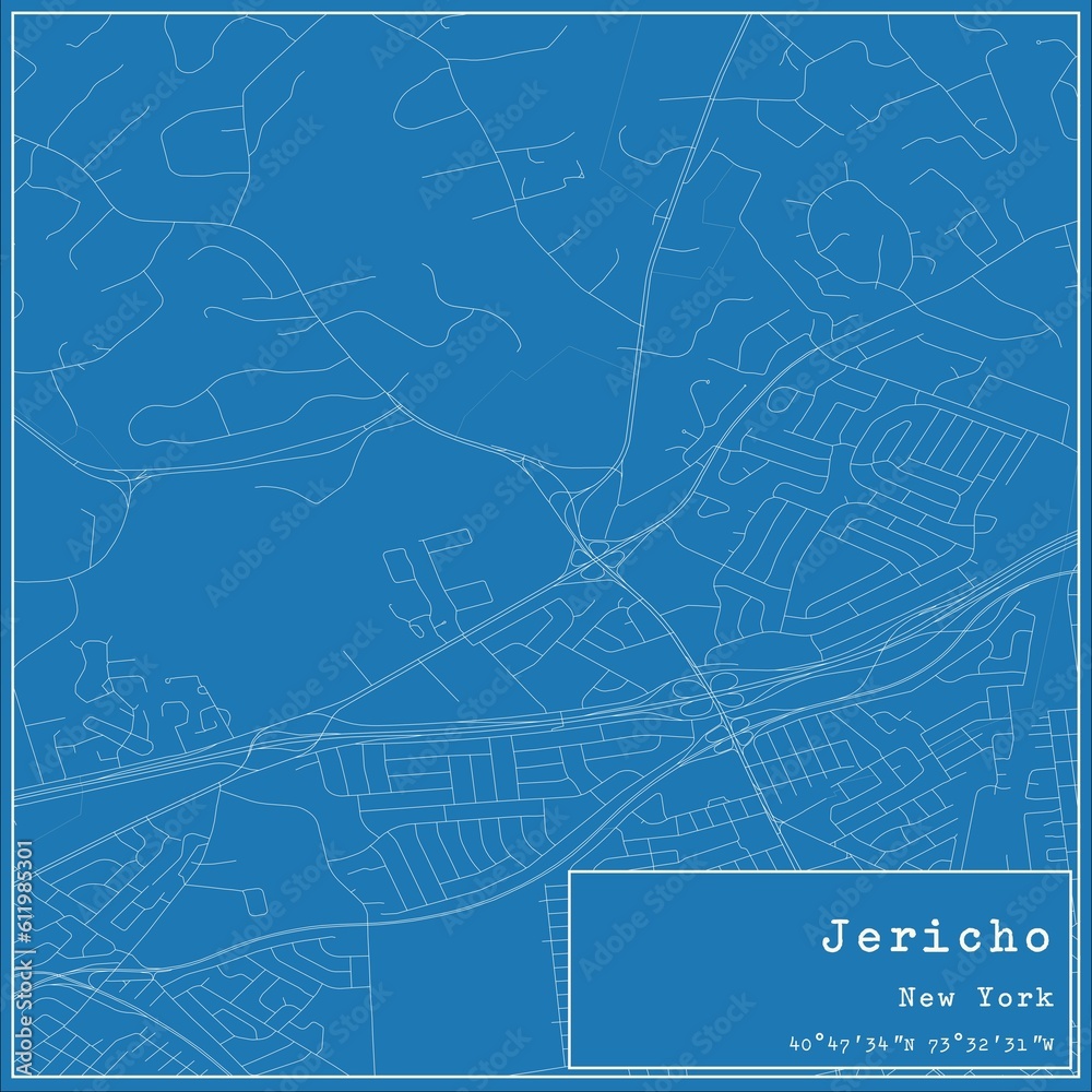 Blueprint US city map of Jericho, New York.