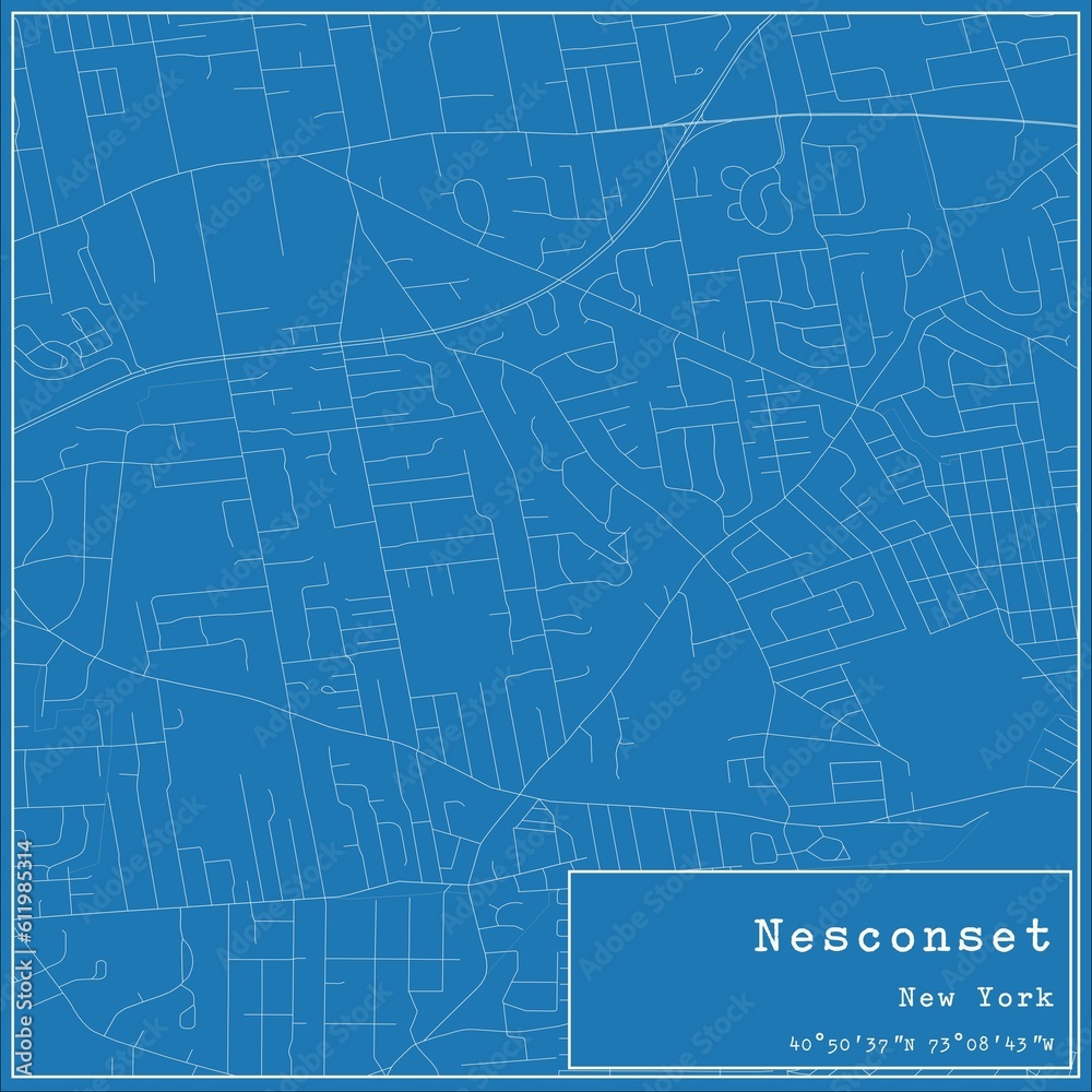 Blueprint US city map of Nesconset, New York.