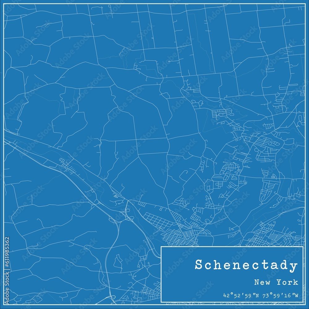 Blueprint US city map of Schenectady, New York.