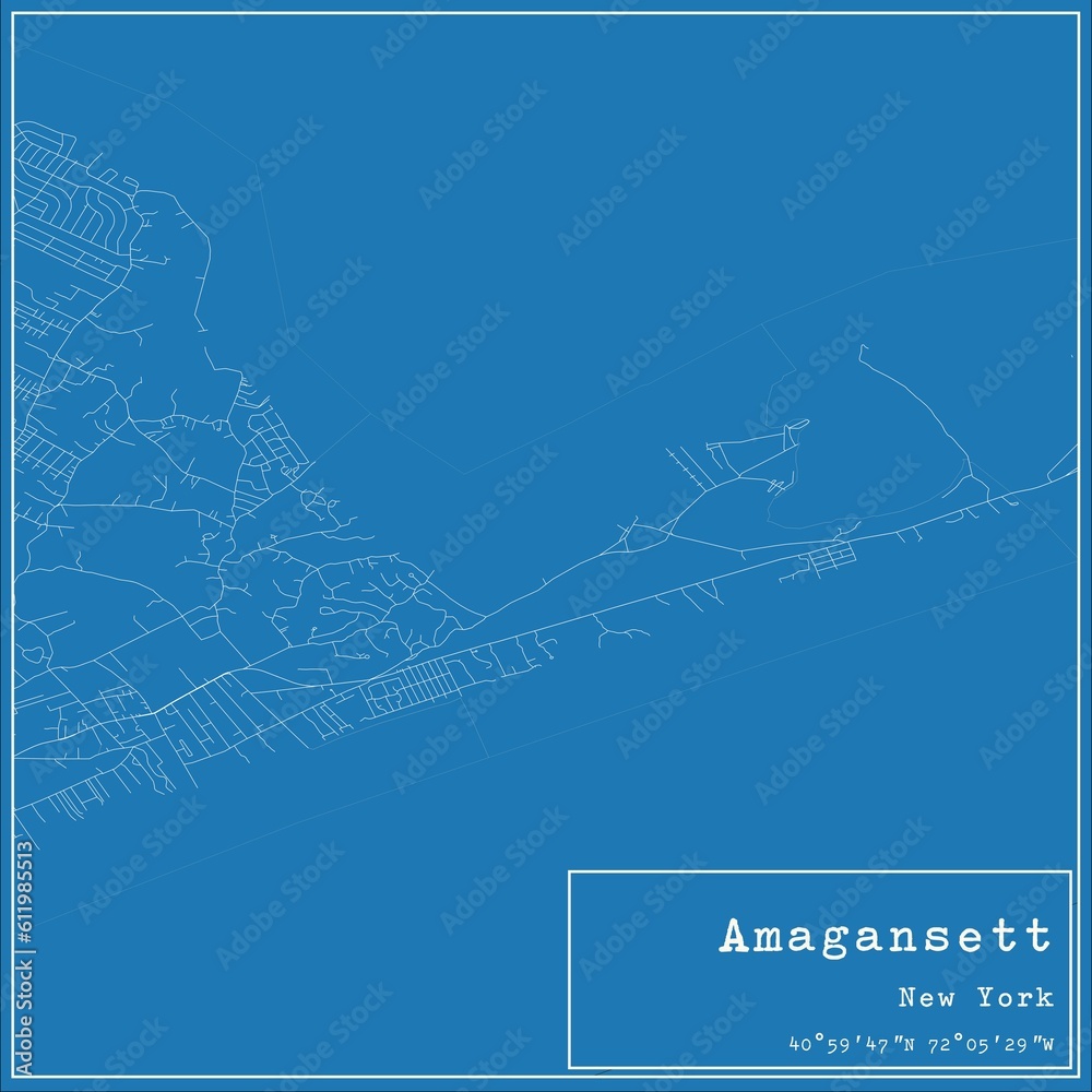 Blueprint US city map of Amagansett, New York.