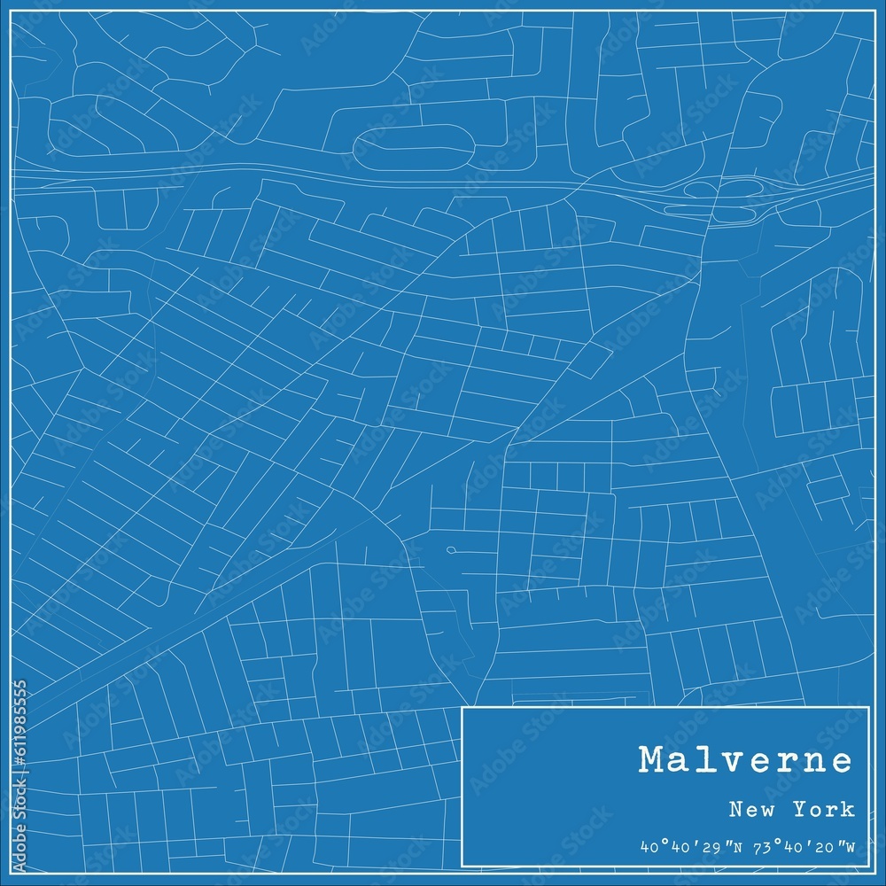Blueprint US city map of Malverne, New York.