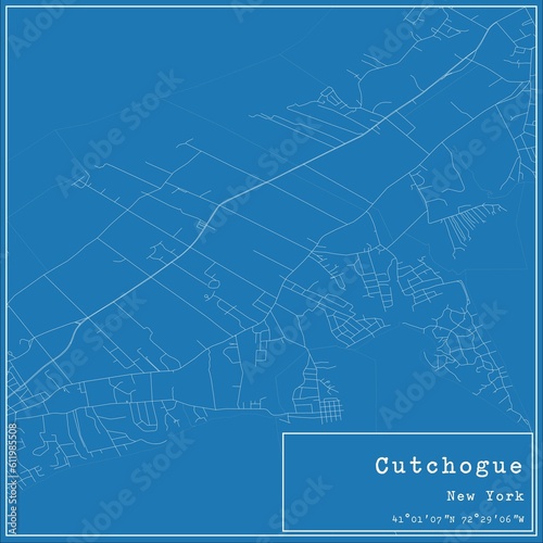 Blueprint US city map of Cutchogue, New York. photo