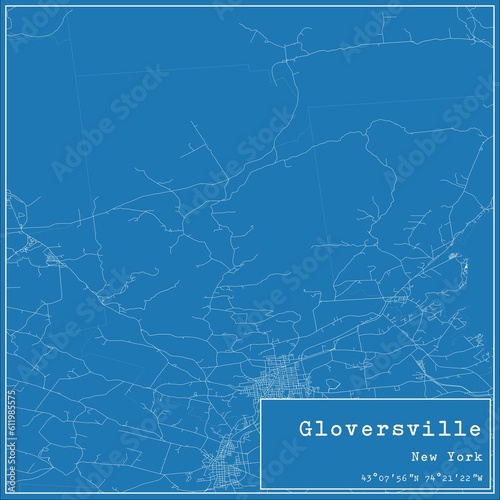 Blueprint US city map of Gloversville, New York. photo