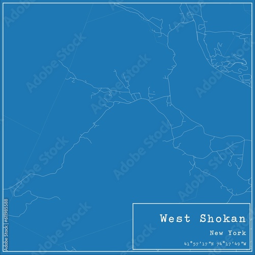 Blueprint US city map of West Shokan, New York.