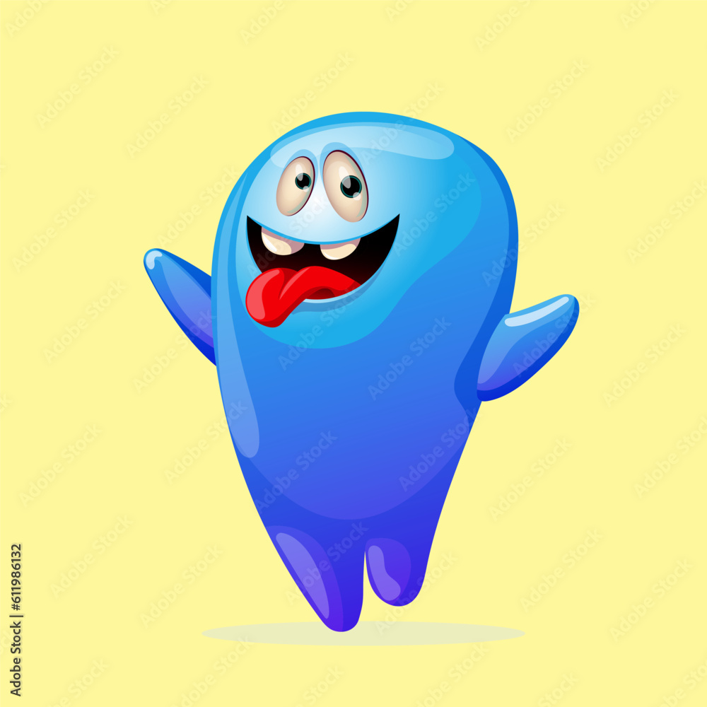 Cute cartoon monster. Design for print, sticker, party decoration, logo, emblem, magazine prints or journal article, t-shirt design, poster. Vector illustration of Halloween cool monster Cute cartoon monster. Design for print, sticker, party decoration, logo, emblem, magazine prints or journal article, t-shirt design, poster. Vector illustration of Halloween cool monster