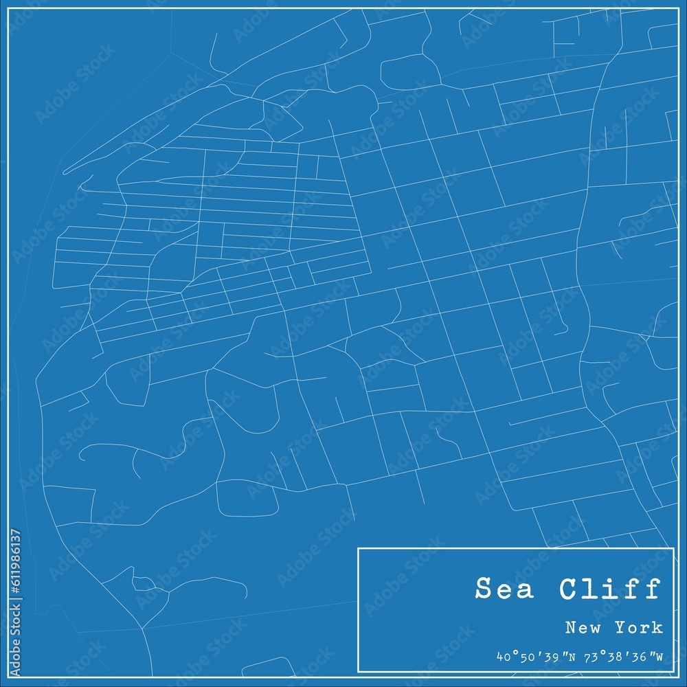 Blueprint US city map of Sea Cliff, New York.