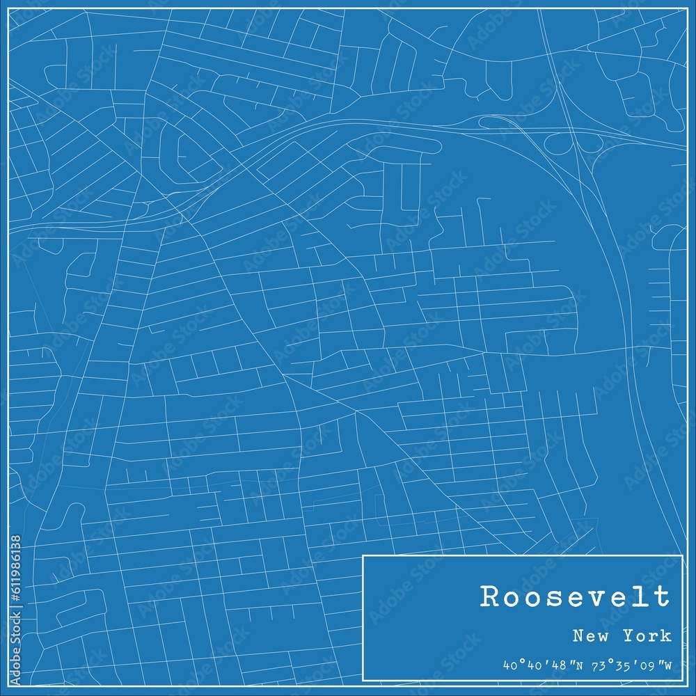 Blueprint US city map of Roosevelt, New York.