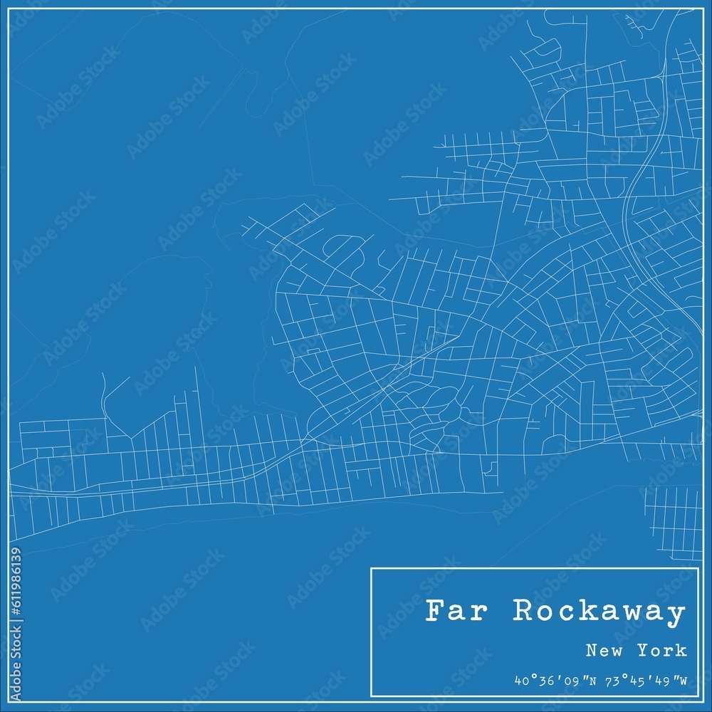 Blueprint US city map of Far Rockaway, New York.