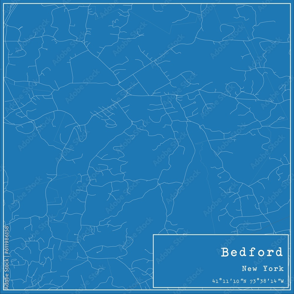 Blueprint US city map of Bedford, New York.