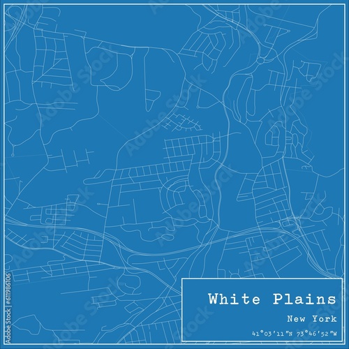 Blueprint US city map of White Plains, New York. photo