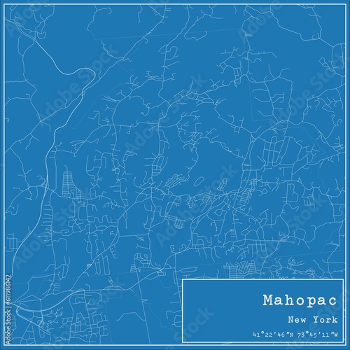 Blueprint US city map of Mahopac, New York.