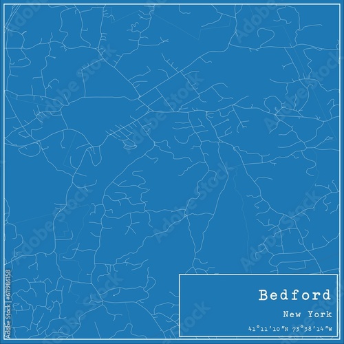 Blueprint US city map of Bedford, New York.
